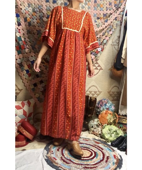 70's flower cotton one-piece