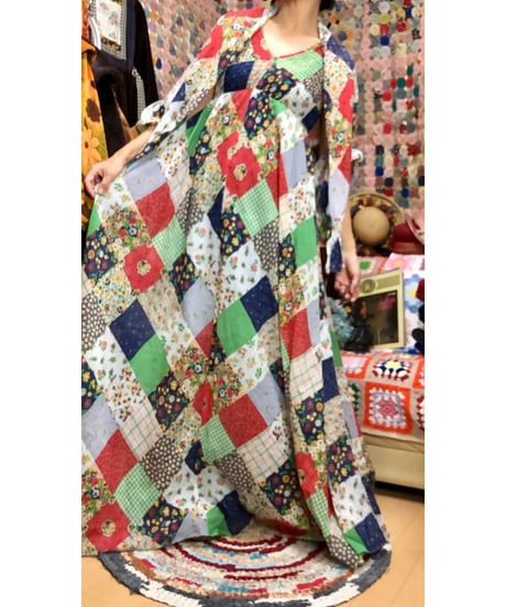 70s patchwork print dress