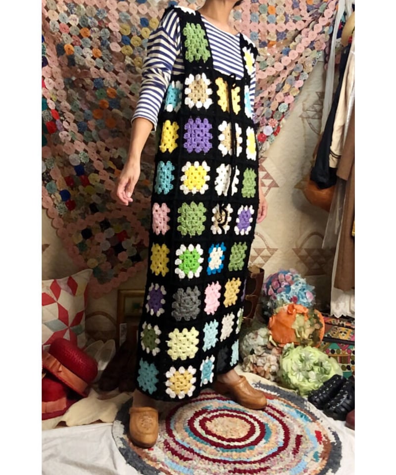 vintageグラニースクエア　ワンピース granny square one-piece black | Quilt