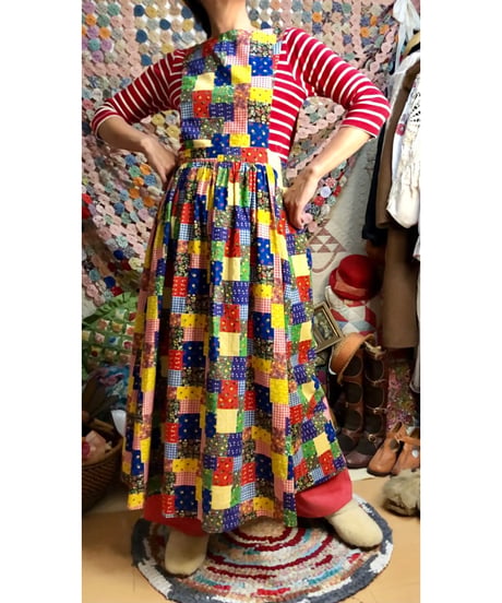 patchwork print apron dress