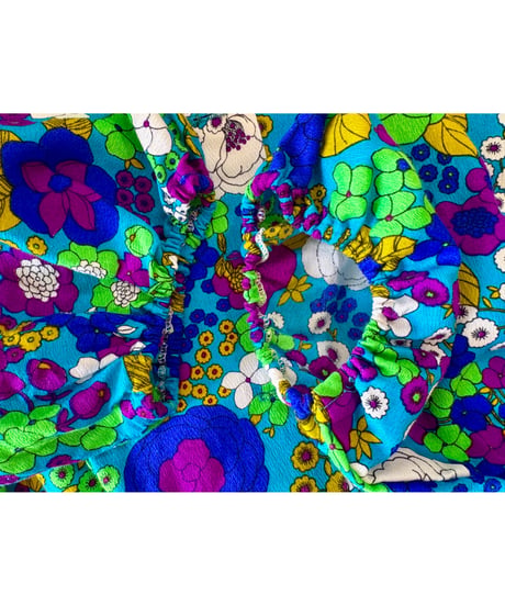 60-70s  balloon sleeve flower hawaiian dress