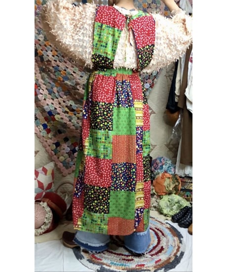 70's patchwork print apron dress