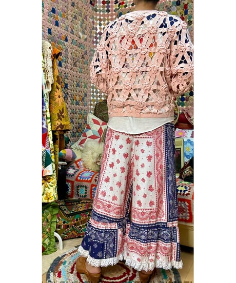 70s bandanna print wide leg pants