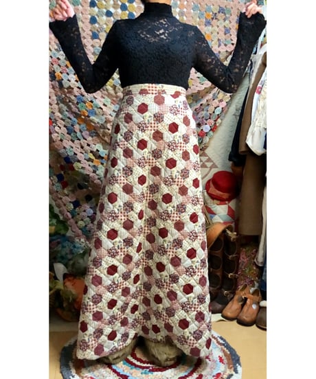 70s  patchwork print quilting skirt