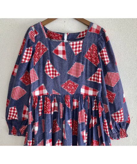 70s patch print dress
