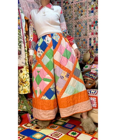 70s patchwork quilt wide leg pants