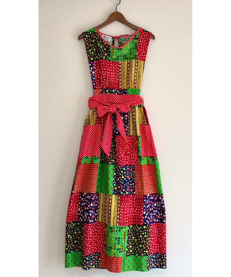 70s patchwork print apron dress