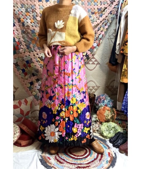 60's flower quilting skirt