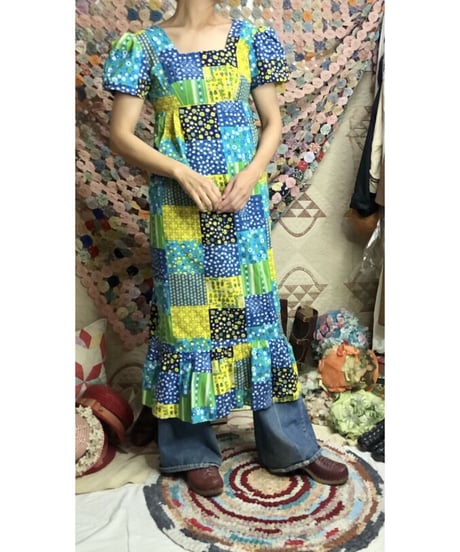 70's patchwork print cotton dress