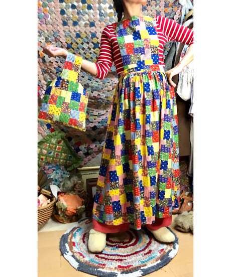 patchwork print apron dress
