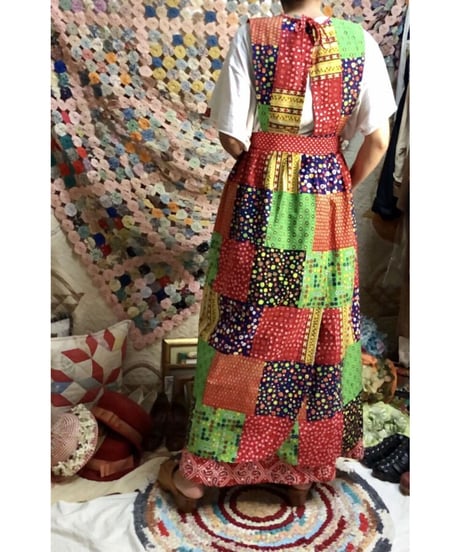 patchwork print apron dress