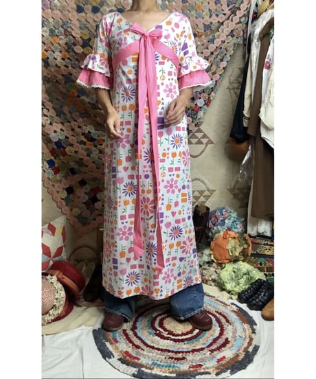 60-70's flower print cotton dress