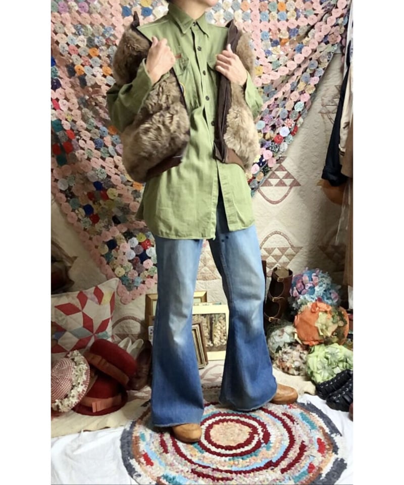 70-80's hansa branta by stearns faux fur down v