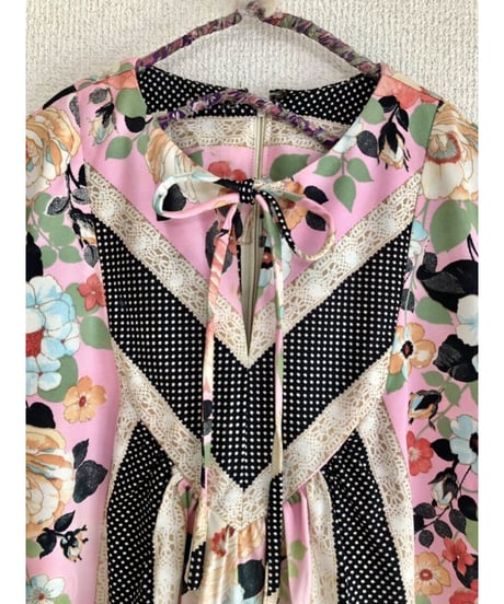 70's flower lace print dress