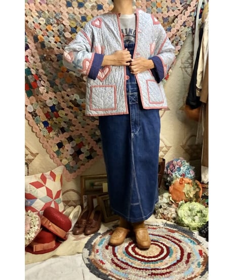 patchwork heart motif quilting jacket