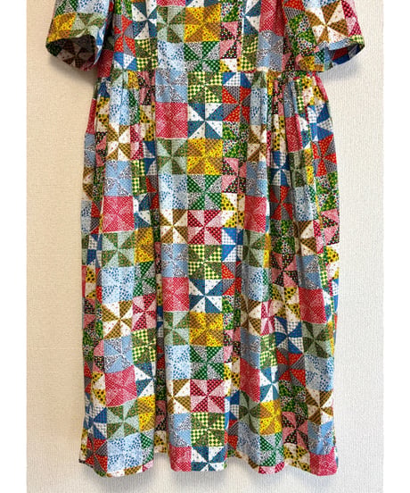 60-70s patchwork print dress