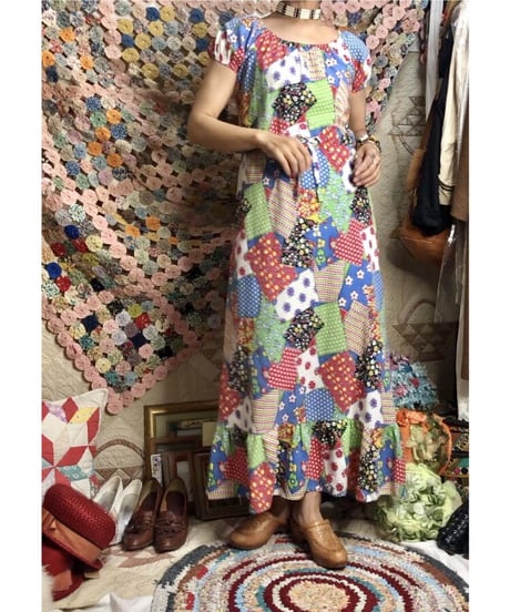 1970's patchwork print one-piece