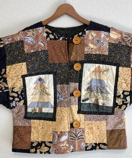 tree motif patchwork jacket