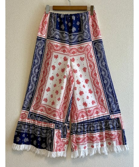 70s bandanna print wide leg pants