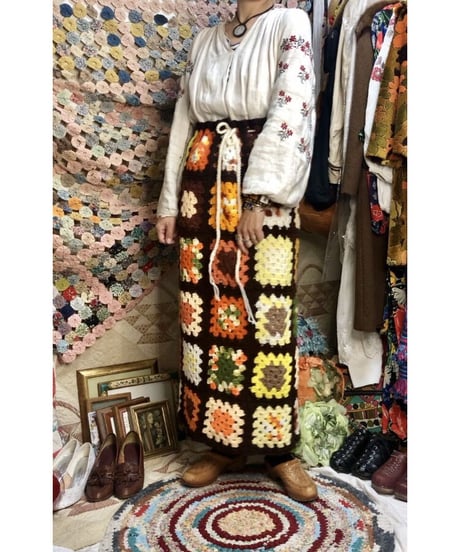 granny square skirt brown