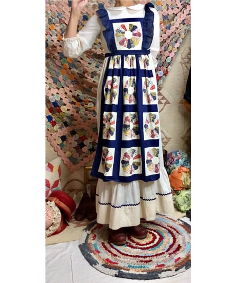 70s patchwork print apron dress