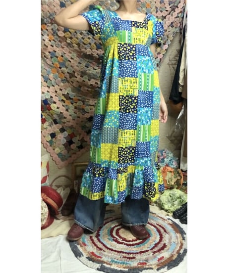 70's patchwork print cotton dress