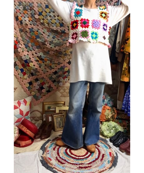 granny square vest white×pink