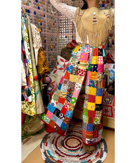 patchwork super wide leg pants