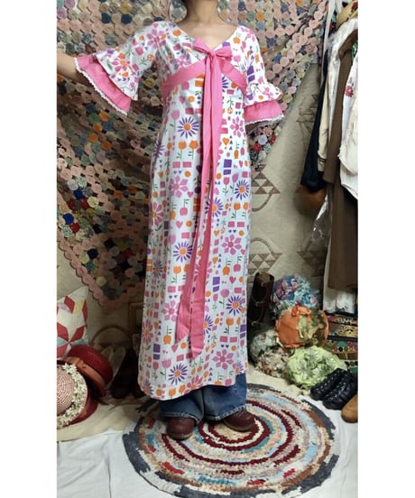 60-70's flower print cotton dress