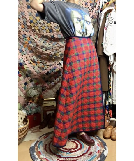 60s quilting plaid wrap skirt