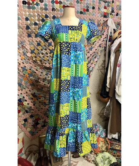 70's patchwork print cotton dress