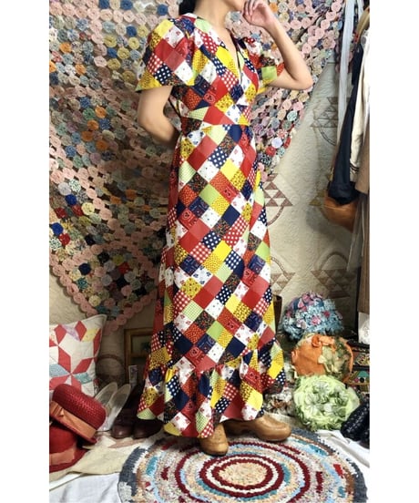vintage patchwork print one-piece