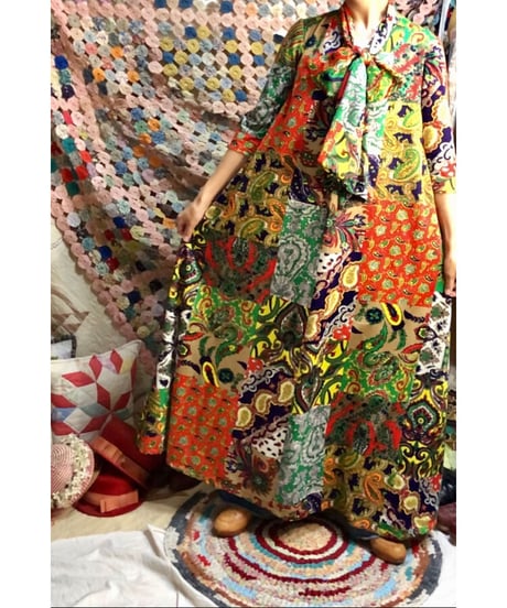 patchwork print paisley dress