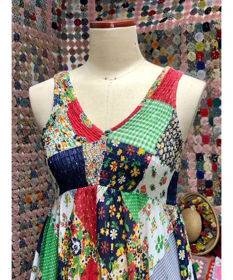 70s patchwork print dress