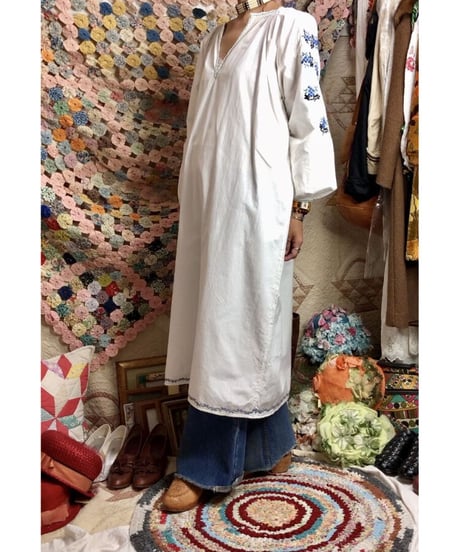 vintage ukrainian embroidered one-piece blue
