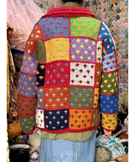 patchwork design ecuador knit cardigan