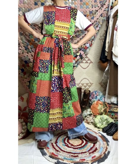 70's patchwork print apron dress