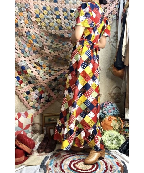 vintage patchwork print one-piece