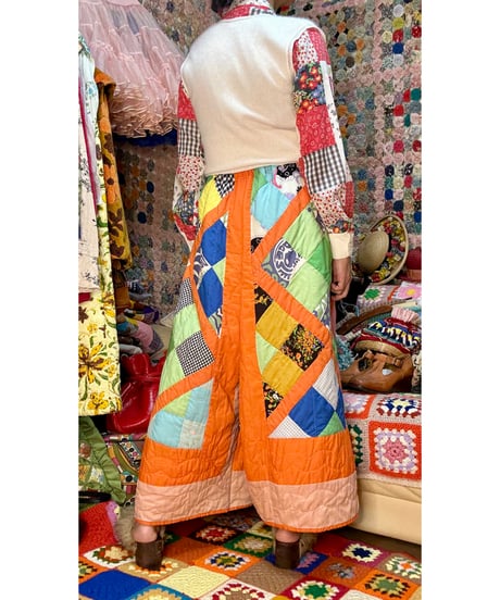 70s patchwork quilt wide leg pants