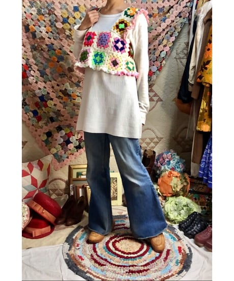 granny square vest white×pink