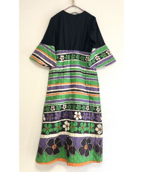 60's quilting stripe × flower dress