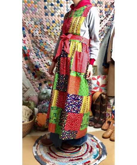70s patchwork print apron dress