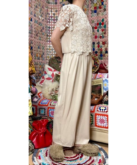 80s cut work lace jump suit
