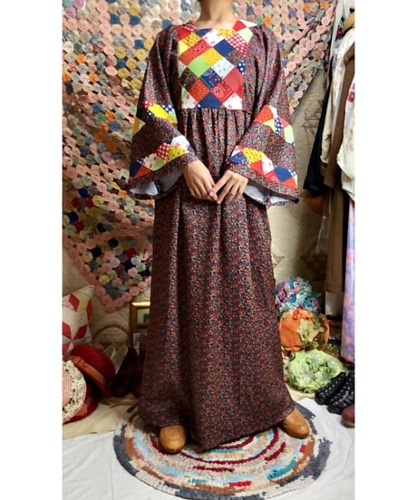 70's patchwork print dress