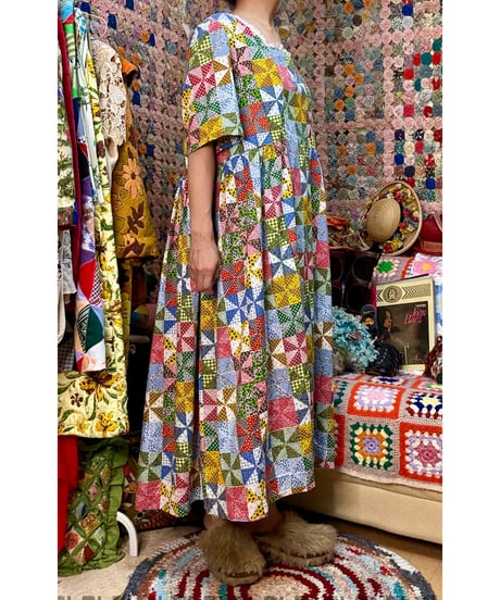 60-70s patchwork print dress