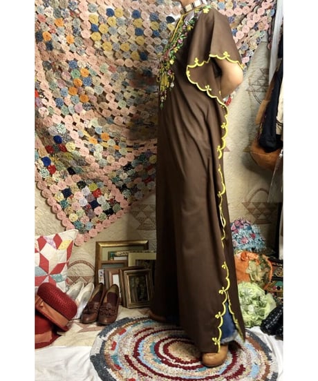 embroidered kaftan print one-piece