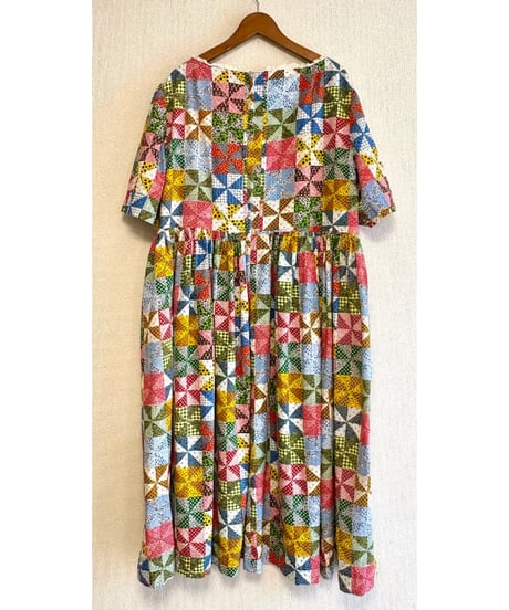 60-70s patchwork print dress