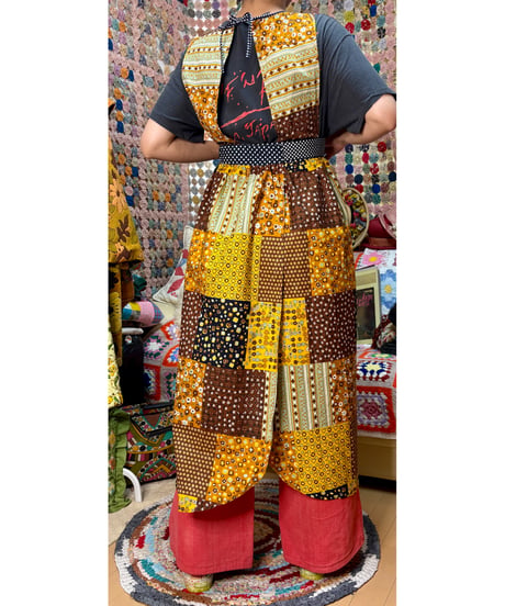 70s patchwork print apron dress