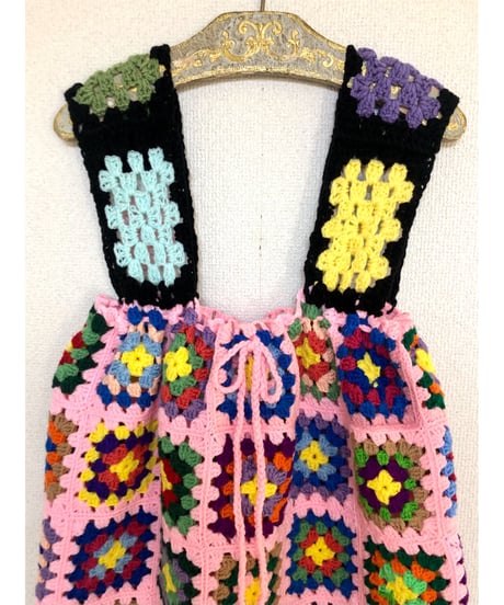 granny square one-piece peach