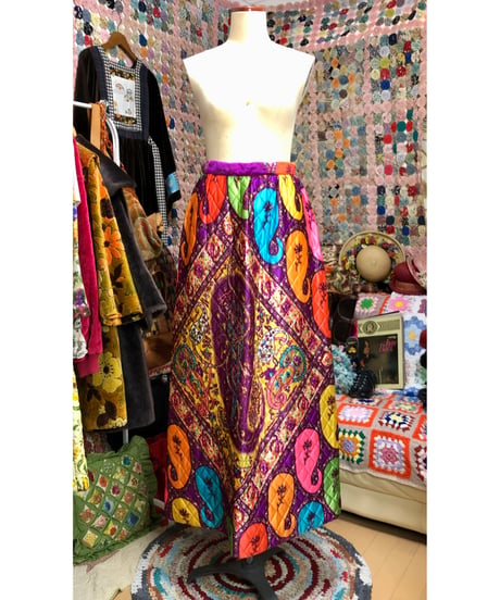 70s paisley quilting skirt